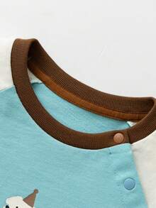 mini bala Baby Boy Contrast Raglan Sleeve Cartoon Print Top - Gray Blue - View 7