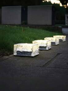 Epicgadget 太阳能冰块形花园灯，暖色户外太阳能花园装饰灯，适用于小路、后院、圣诞装饰、派对，防水，适用于户外台阶、露台、庭院、草坪 - 白色 - 查看 7