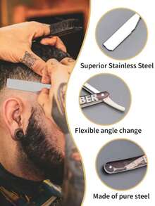 1 Navaja de afeitar plegable manual, cortadora con patrón de graffiti retro, mini afeitadora, navaja plegable, navaja de afeitar para barbería para hombres (incluye hojas) - Multicolor - Ver 2