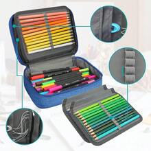 Estuche para de gran capacidad caja de con 72 ranuras multiuso escolares vuelta al cole [Material Premium] Hecho de tela Oxford de alta calidad y forro 420D, le da un toque increíble y tiene una - Azul - Ver 6