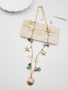Boho Necklace Vintage Seashell Starfish Faux Pearl Turquoise Decor Clavicle Chain Elegant Necklace Jewelry Accessories For Women