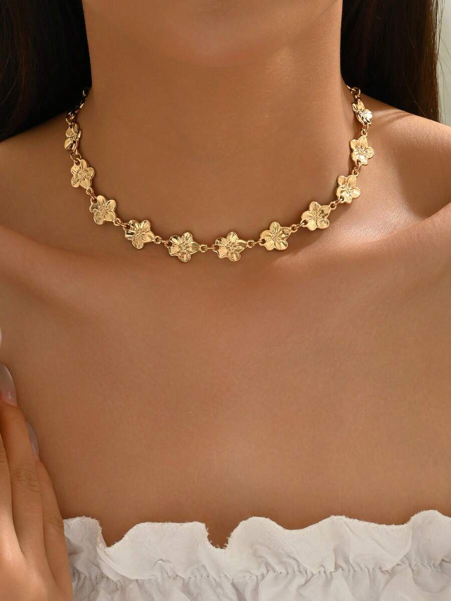 1 chiếc vòng cổ hoa vàng thanh lịch, phụ kiện trang sức thời trang & đa năng dành cho phụ nữ ngọt ngào thích hợp để đeo hàng ngày và hẹn hò, chiều dài dây chuyền có thể điều chỉnh - nhiều màu - Xem 1