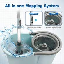 Spin Mop And Bucket, Mop And Bucket With Wringer Set For Home, 360 Spinning Mop Bucket Floor Cleaning Tool With 3 Microfiber Mop Replacement Head Refills,50" Extended Handle For Floor Cleaning Home - 藍色 - 查看 8