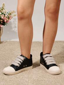 儿童时尚皮革运动鞋，防滑耐磨柔软休闲运动鞋；1 双男女通用可爱舒适帆布系带平底运动鞋，适合男孩和女孩；篮球运动鞋；网球圆头运动鞋