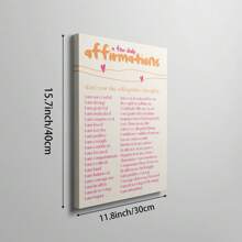 1pc Daily Affirmations Wall Art Picture Positivity Quote Prints Canvas Paintings Typography Posters Preppy Y2k Decor For Apartment, Dorm Or Bedroom Wall Decor Gift For Her Unframed