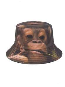 1 Stück Herren umkehrbarer Fischerhut mit einzigartigem Tier Muster, geeignet für lässige Outfits im Frühling und Sommer