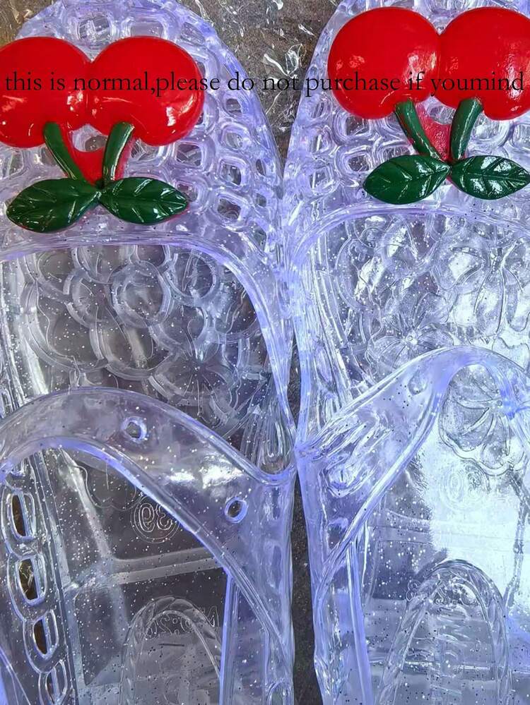 Neue sommer süße Kirsche Gelee Slide Sandalen für Frauen, modische vielseitige leichte bequeme Urlaubs-Strand-Römersandalen - Weiss - Übersicht 2