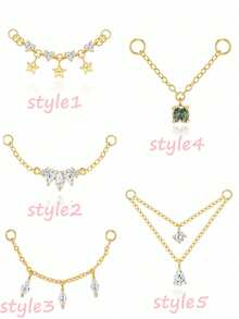 1pc 925 Sterling Silver Star Pendant Agate DIY Accessory Earring, Vintage Gift For Women, Suitable For Wedding, Party, Back To School Season And Other Occasions - Gold - View 12
