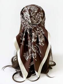 1 件女士花卉印花仿丝斜纹围巾头带，适合日常佩戴优雅头巾、发带、头带非常适合装扮您的冬季秋季 - 藏蓝色 - 查看 7