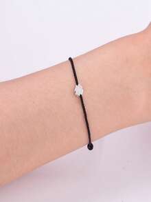 HuooNew 1pc 925 Sterling Silver Bracelet With 4-Leaf Design, Adjustable Length Black Cord Woven, Suitable For Daily Wear, Ideal For Silver Jewelry, Women's Accessories And Gifts - Black - View 4