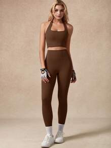 NcmRyu 1 Set Women High Stretch Yoga Pilates Running Training Casual Sports Suit