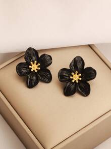 2 piezas Pendientes con diseño de flor y trébol, adecuados como regalos, para fiestas y actividades de trabajo en equipo - negro 1 - Ver 2