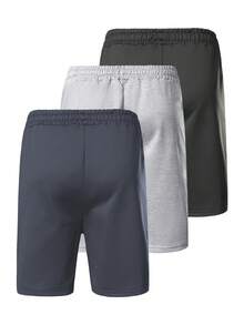 3 件男士夏季松紧腰抽绳口袋字母图案短裤，适合度假、海滩、户外运动、慢跑