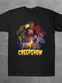 Men's Vintage "Creepshow" Graphic T-Shirt - Short Sleeve, Black Cotton Tee With Retro Horror Movie Design, Casual Streetwear For Casual Attire, Vintage Tshirt - 黑色 - 查看 1