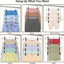 6-Tier Metal Skirt & Pants Hanger With Clips,Multi-Functional Space Saving Closet Organizer For Women/Men, Foldable Storage For Skirts, Jeans, Trousers, Scarves ,Heavy Duty Wardrobe Hanger For Home, Dorm, Travel, Perfect For Christmas, New Year Gifts