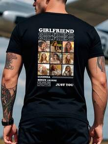 Customized Personalized Men's T-Shirts, Stylish,Fashion,Hipster,Casual.Add Your Own Text/Picture (Badge Pattern/Company Logo/Family Photo/Selfie),Gifts For Boyfriends, Couples Dating Shirts And More.And Customize Exclusive T-Shirts. - Black - View 2