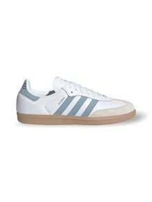 Adidas Samba Men's Sneakers Leather And Suede Upper Classic 3-Stripes Lace-Up Regular Fit Cloud White Alumina Ash Blue JS1391 - White/Alumina/Blue - View 2