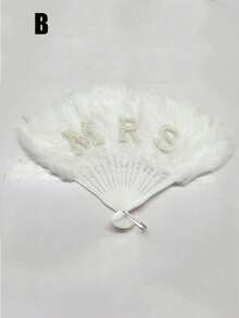 1 pieza Abanico de plumas artificiales de pelo, abanico de plumas para novia con perlas, accesorio individual para mujeres, decoración de bodas y fiestas, abanico de mano adecuado para accesorios de ropa y decoración de fiestas para bodas - Multicolor - Ver 11