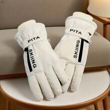 1 par de guantes gruesos forrados de felpa para mujer para el invierno y actividades al aire libre, con función de resistencia al frío de 20°, pantalla táctil, palma resistente al desgaste y bolsillo de almacenamiento