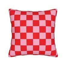 1 件双面格子粉色和红色枕套，45 X 45 厘米/17.71 X 17.71 英寸（不含枕芯），柔软涤纶沙发垫套，带隐形拉链，可机洗，适用于客厅、卧室或汽车装饰，汽车枕套 | 格子图案 | 耐用枕套，沙发枕 - 粉色 - 查看 1