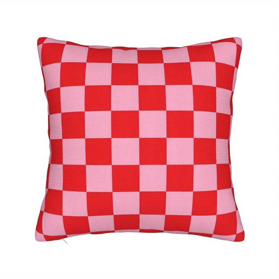 1 件双面格子粉色和红色枕套，45 X 45 厘米/17.71 X 17.71 英寸（不含枕芯），柔软涤纶沙发垫套，带隐形拉链，可机洗，适用于客厅、卧室或汽车装饰，汽车枕套 | 格子图案 | 耐用枕套，沙发枕 - 粉色 - 查看 1