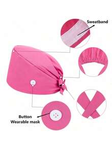 1 pieza Gorro médico/quirúrgico unisex, de unicolor con cinta, diadema, a prueba de polvo y humo, 11 colores - Gorra médica de doble cola - Ver 3