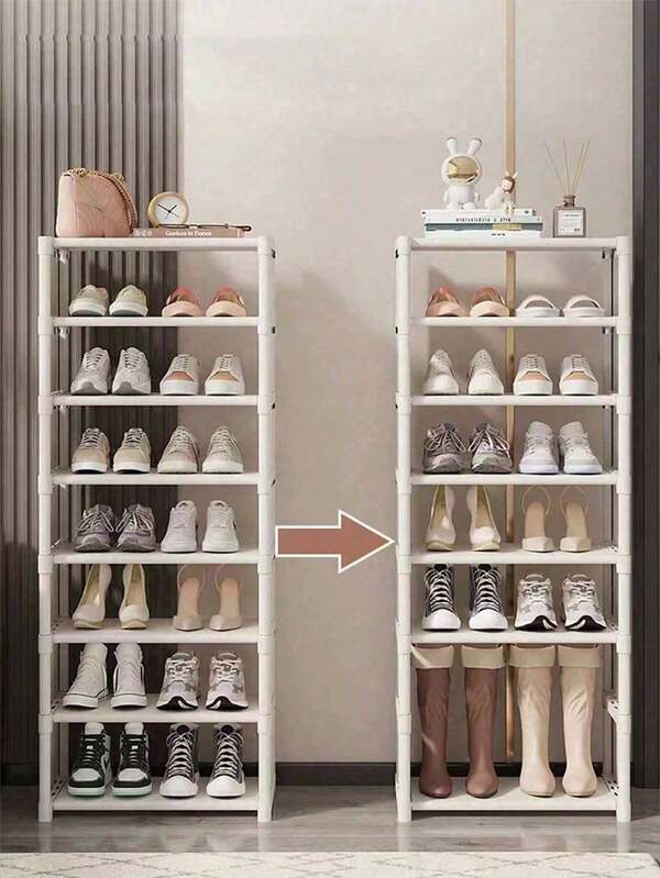 6/7/8 Tiers Narrow Shoe Rack Vertical Shelf Stable Organizer Space Saving Storage Cabinet Sturdy Easy DIY Non-Woven Fabric Metal Freestanding Shelves For Closet Entryway Hallway Bedroom