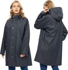 UNIQUEBELLA Rain Jackets For Women Waterproof, Raincoat Long Hooded Rain Coats Outdoor Windbreaker Trench Coat - 升級黑色 - 查看 2