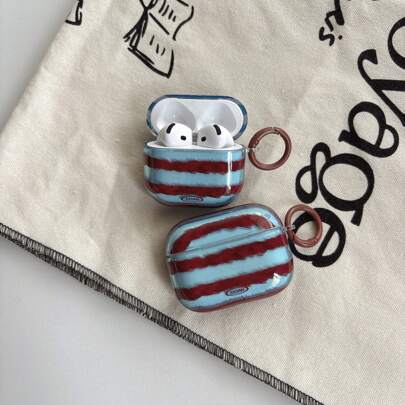 Estuche protector retro de moda con rayas borrosas rojo-marrón, transparente y brilloso para AirPods 1 2 3 4 Pro Pro2 Pro3
