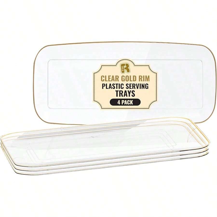 4 Pack Clear Plastic Serving Trays - 10 By 5. 5 In Heavy Duty Rectangular Platters For Party,  Food,  And Desserts