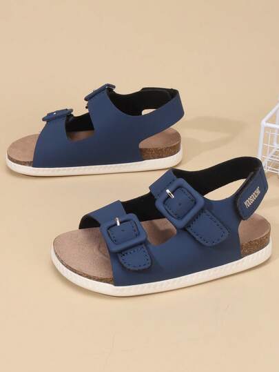 Summer Versatile Kids Roman Sandals, PU Leather Back Strap Design, Breathable Woven, Soft Cushion, Non-Slip Sole, Lightweight Casual Sandals For Boys And Girls