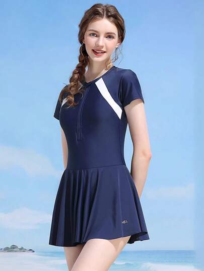 CAMEL CROWN Women's One-Piece Sun Protection Swimsuit Belly Shading Slim Swimwear Conservative Skirt Training