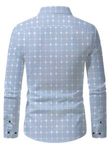 Men's Fashion Casual Plaid Print Long Sleeve Dress Shirt,Fall - Baby Blue - View 3