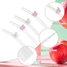 Pajitas de vidrio reutilizables rosas con charms, pajita de vidrio linda con lazo y 2 cepillos de limpieza, regalo estético para amantes del café, batidos, malteadas, bebidas congeladas, té y jugo - 7,68 pulgadas - Ver 3