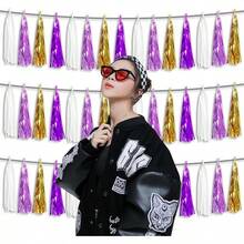 3P Metallic Fringe Tassel Banner Garland Foil Tinsel Streamer Wall Hanging Curtain Backdrop Banner For Parade Floats, Graduation Decorations, Father's Day Party Decoration(Silver)Halloween Christmas New Year - Purple Gold - 查看 4