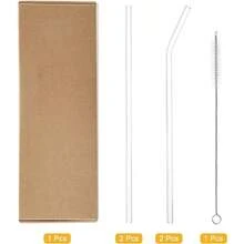 QYReusable Straws Glass Straw 4pcs 200x6.2mm Travel Tumbler Replacement Straw With One Cleaning Brush For Frozen Bubble Tea Drinks2216 - 200x6.2毫米 - 查看 3