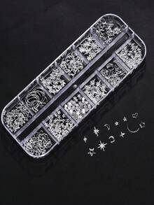 1Box Star Nail Charms For Nails Kit, 3D Silver Nail Charms Butterfly Moon Stars Mixed Design Metallic Studs Gems Nail Rhinestones Star Nail Jewelry For Nail Art Accessories DIY Manicure Supplies ﻿ - Silver - View 4