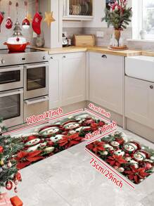 1/2 pièces Tapis de bienvenue Bonhomme de neige de Noël - Tapis de sol avec design de poinsettia/boule de Noël, tapis de cuisine Bonhomme de neige décoratif d'hiver de Noël, convient pour la décoration de vacances dans les salons et les chambres à coucher - Conception imprimée mignonne de bonhomme de neige, cadeau parfait pour la famille et les amis