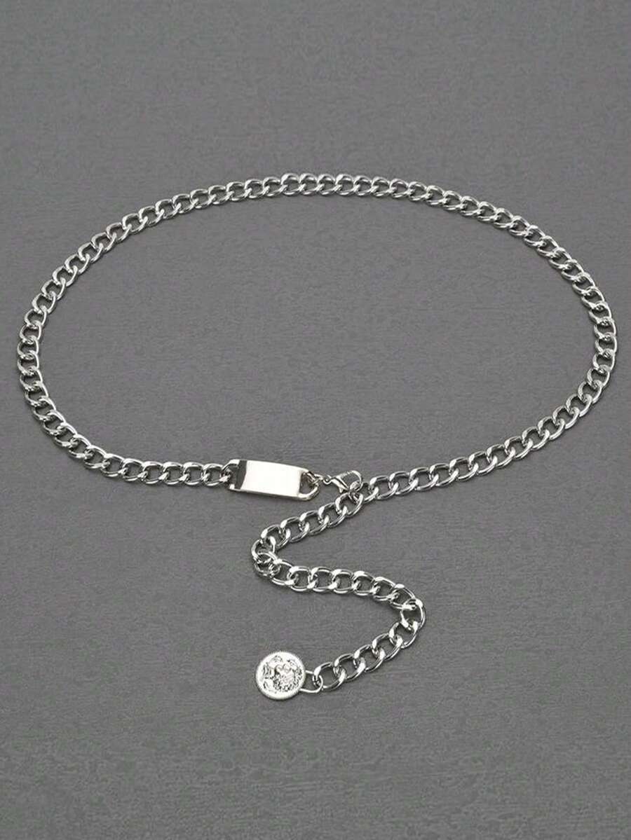 1 件优雅铅合金链腰带，夏季时尚连衣裙腰链，欧美风格 - 銀色 - 查看 1