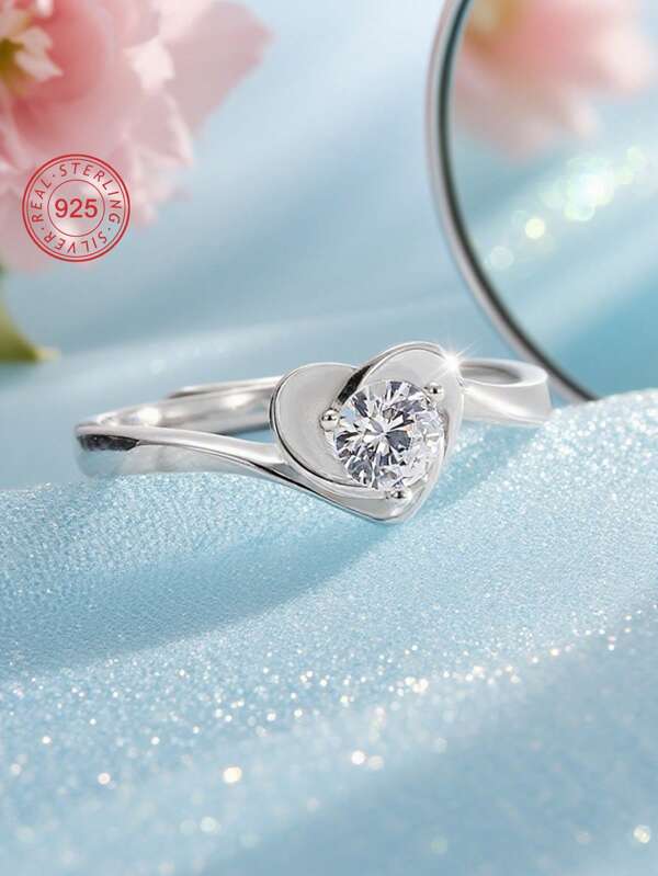 Artepollo 1 pièce Anneau en argent sterling 925 avec zirconium en forme de cœur, hypoallergénique, emballé dans une boîte cadeau, convient comme cadeau de festival pour les adolescents, cadeau d'anniversaire pour les amis