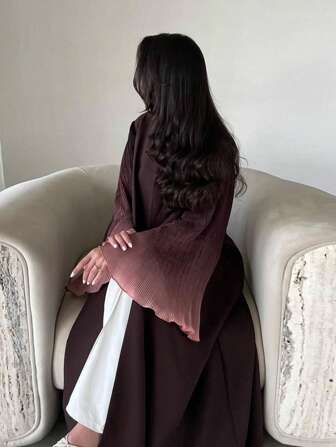 Blå dammorgonrock med öppen framsida – veckad ärm för enkla modekläder