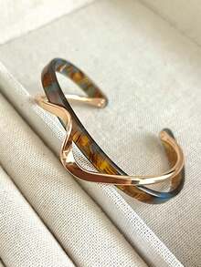 1pc Fashionable Polyresin Wave Bangle, Unique Personalized Bracelet, High-End Elegant Simple Design, Non-Adjustable, Suitable For Women Wearing Daily And Festivals - Multicolor - View 2