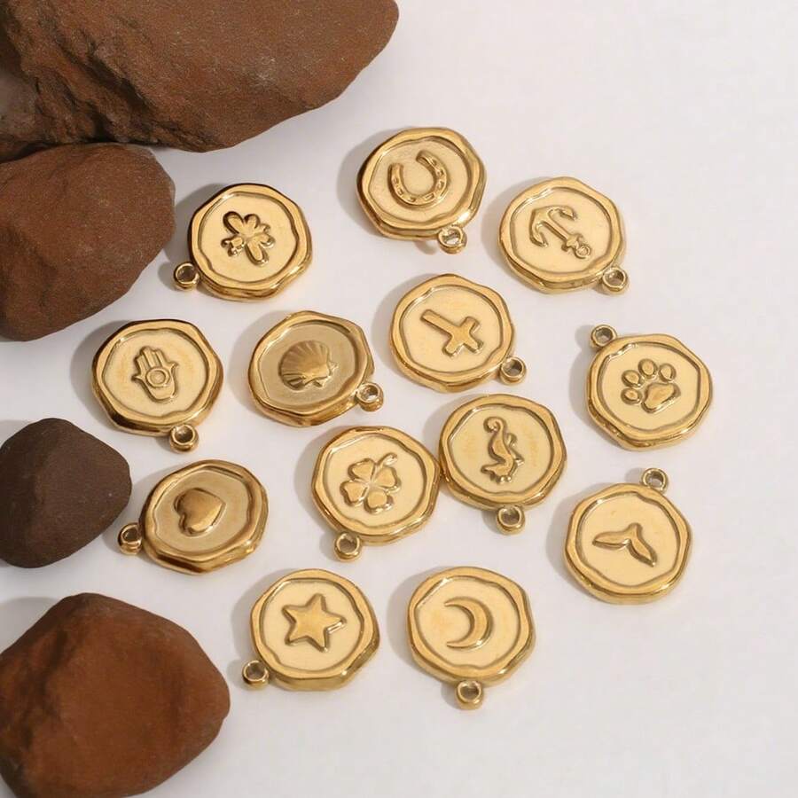 5pcs/Set Stainless Steel 18K Gold Plated Multi-Element Pattern Pendant, Suitable For DIY Jewelry Making And Women's Daily Wear - Pendants - View 1