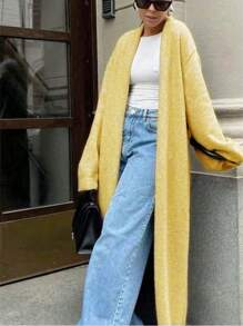 Women's Autumn And Winter Casual Versatile Solid Color Long Cardigan And Woolen Long Jacket, Comfortable And Suitable For Leisure, Daily Life, Dating, Home, Office, Party Gatherings, Festivals, Shopping, Halloween, Christmas, Thanksgiving, Holidays/Fall Women Clothes/Y2k Tops Y2k/Streetwear/Punk