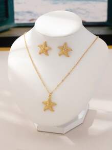 1 Set Elegant Minimalist Geometric Starfish Design Women Earrings And Necklace Set