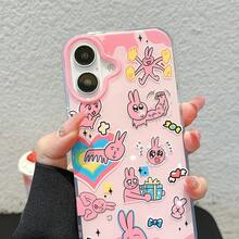 Funda de teléfono con diseño divertido de conejo rosa compatible para iPhone 15 16 Pro Max/14 Pro/11/12 Pro/13 Pro, con función de protección contra caídas