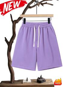 Unisex Casual Shorts, 300g Heavyweight Knitted Shorts, Skin-Friendly, Soft And Breathable Fabric, Drawstring Shorts, Elastic Waist Shorts, Suitable For Running And Sports, Suitable For Wearing At Home And Out, Knitted Shorts - 紫色 - 查看 1