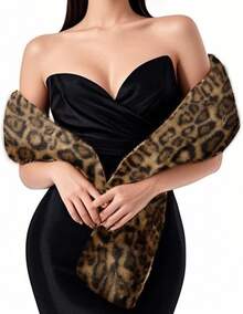 Faux Fur Scarf Wrap For Women, Long Plush Winter Shawl Collar, Warm Convertible Scarf  Neck Warmer, Elegant Evening Cape Bolero - Leopard - 查看 1