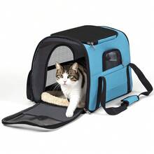 Secure Zipper Anti-Escape Pet Carrier Backpack | Spacious Ventilated Foldable Cat/Dog Travel Bag | Car & Airline Approved Collapsible Cage With Breathable Design - Lake Blue - 查看 10