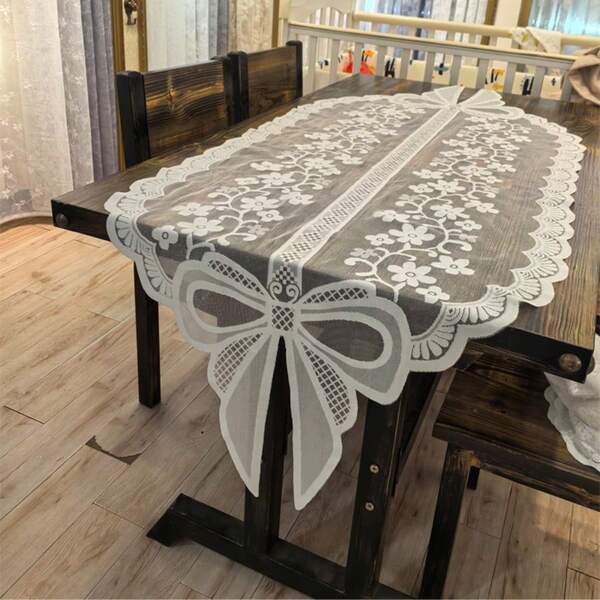 Bestselling Chemin de table décoratif en dentelle blanche style princesse, anti-poussière pour les rassemblements, artisanat de tissage jacquard